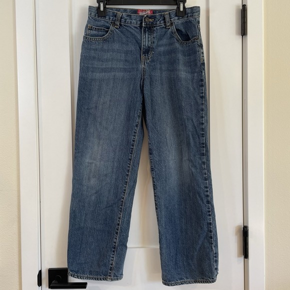 Old Navy Straight Leg Adjustable Waist Jeans Denim Boys 14 Husky Med Wash Blue - Picture 1 of 10